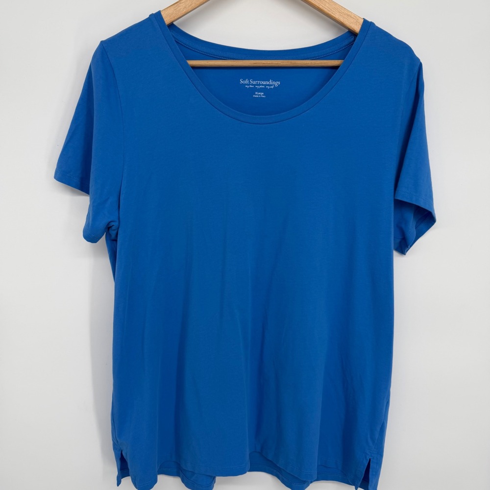 Soft Surroundings Blue Pima Cotton Spandex Scoop Neck Tee Shirt XL 2EP91